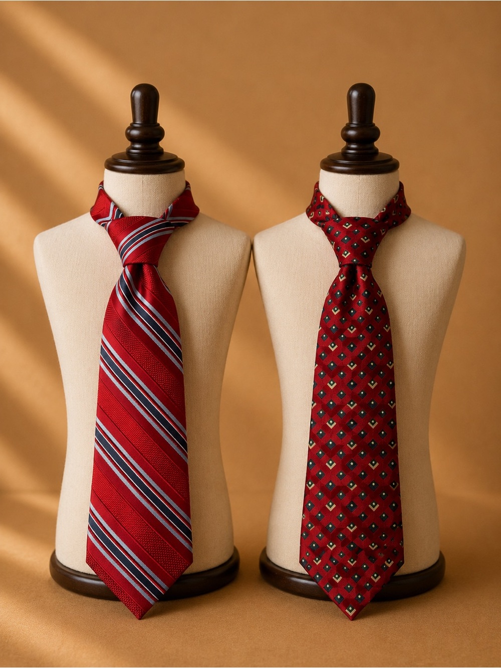 Stafford Red Men's Tie Pair - Striped & Geometric